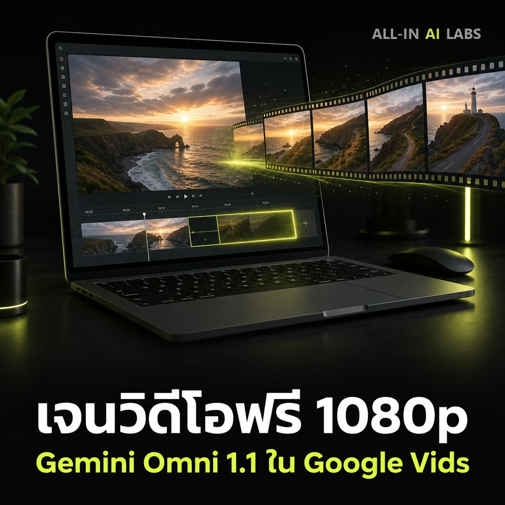 Poster ข่าว Google Vids เจนวิดีโอ AI 1080p ฟรีด้วย Gemini Omni 1.1 Flash