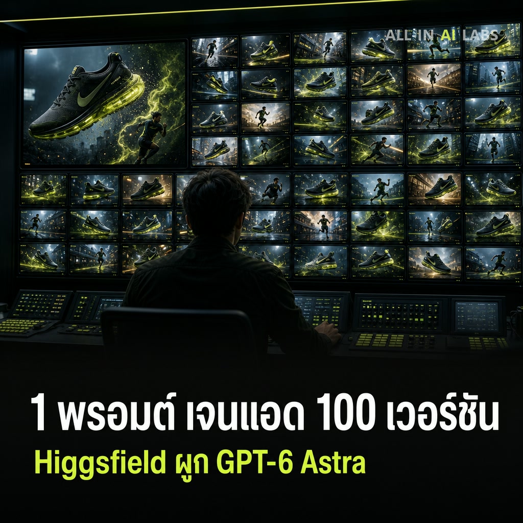 Poster ข่าว Higgsfield ผูก GPT-6 Astra ขยายแอดวิดีโอเป็นร้อยเวอร์ชันจากประโยคเดียว