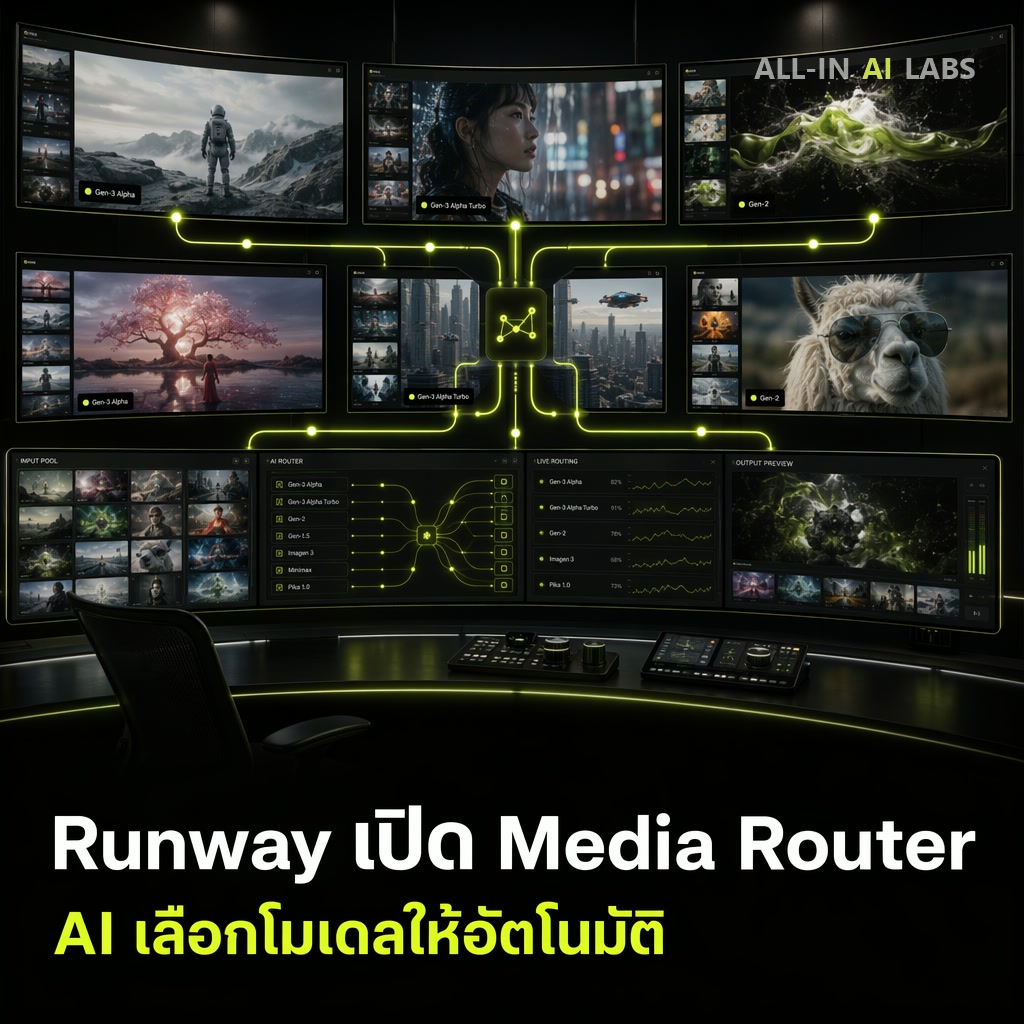Poster ข่าว Runway เปิดตัว Media Router เลือกโมเดล AI อัตโนมัติ