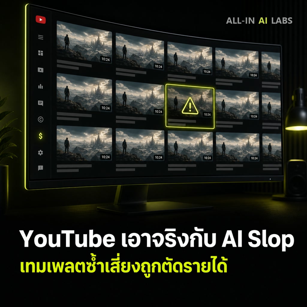Poster ข่าว YouTube ปรับกฎ Monetization เล่นงาน AI Slop
